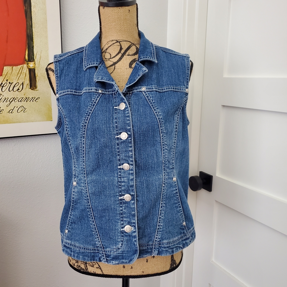 Christopher & Banks Blue Denim Vest MED